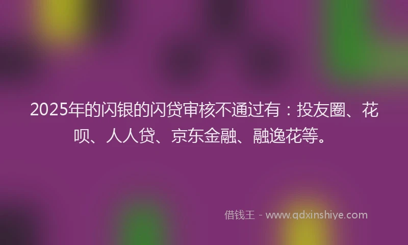2025年的闪银的闪贷审核不通过有：投友圈、花呗、人人贷、京东金融、融逸花等。