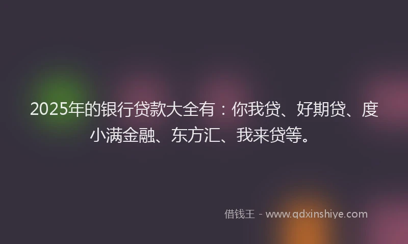 2025年的银行贷款大全有：你我贷、好期贷、度小满金融、东方汇、我来贷等。