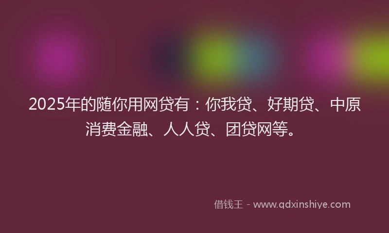 2025年的随你用网贷有：你我贷、好期贷、中原消费金融、人人贷、团贷网等。