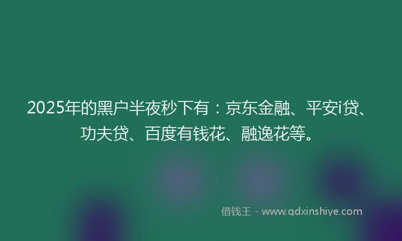 2025年的黑户半夜秒下有：京东金融、平安i贷、功夫贷、百度有钱花、融逸花等。