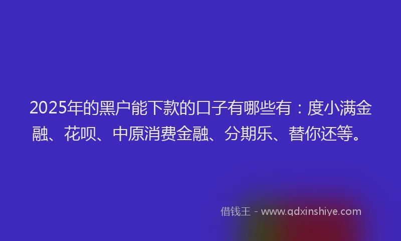 2025年的黑户能下款的口子有哪些有：度小满金融、花呗、中原消费金融、分期乐、替你还等。