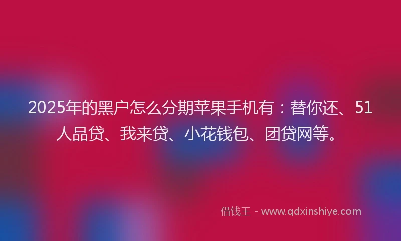 2025年的黑户怎么分期苹果手机有：替你还、51人品贷、我来贷、小花钱包、团贷网等。