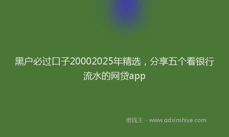 黑户必过口子20002025年精选，分享五个看银行流水的网贷app