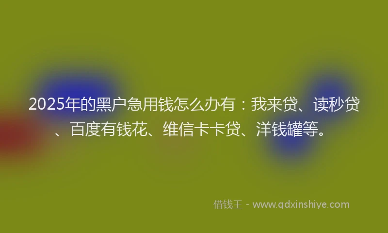 2025年的黑户急用钱怎么办有：我来贷、读秒贷、百度有钱花、维信卡卡贷、洋钱罐等。