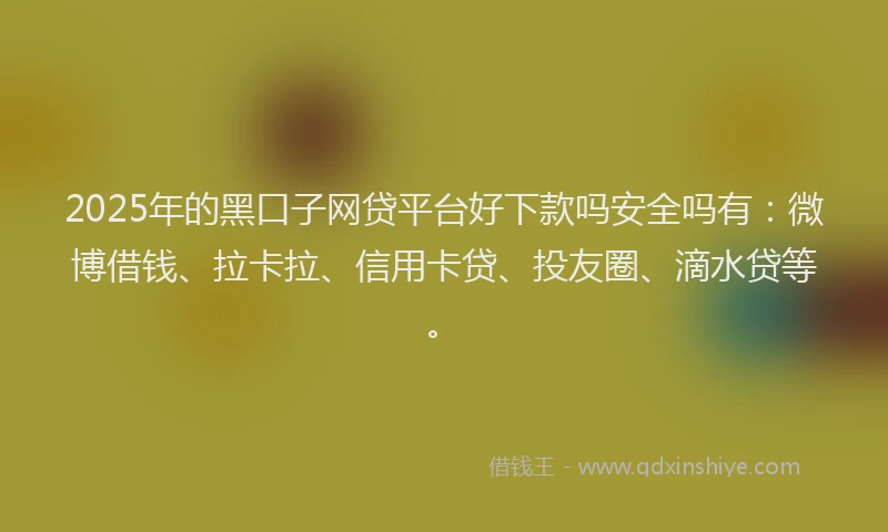 2025年的黑口子网贷平台好下款吗安全吗有：微博借钱、拉卡拉、信用卡贷、投友圈、滴水贷等。