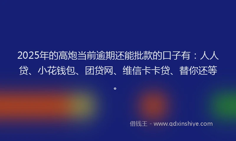 2025年的高炮当前逾期还能批款的口子有：人人贷、小花钱包、团贷网、维信卡卡贷、替你还等。