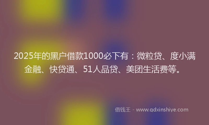 2025年的黑户借款1000必下有：微粒贷、度小满金融、快贷通、51人品贷、美团生活费等。