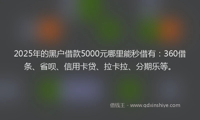 2025年的黑户借款5000元哪里能秒借有：360借条、省呗、信用卡贷、拉卡拉、分期乐等。