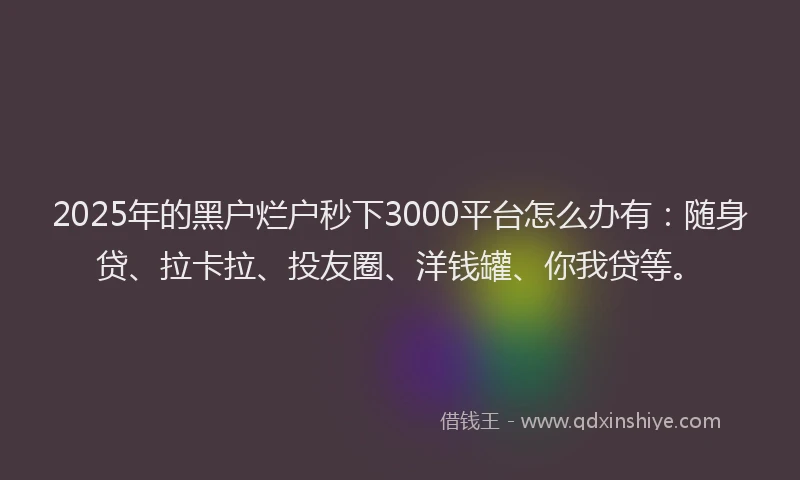 2025年的黑户烂户秒下3000平台怎么办有：随身贷、拉卡拉、投友圈、洋钱罐、你我贷等。