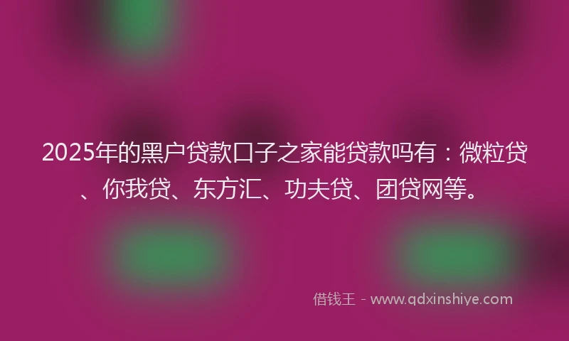 2025年的黑户贷款口子之家能贷款吗有：微粒贷、你我贷、东方汇、功夫贷、团贷网等。