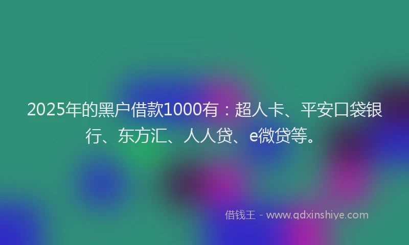 2025年的黑户借款1000有：超人卡、平安口袋银行、东方汇、人人贷、e微贷等。