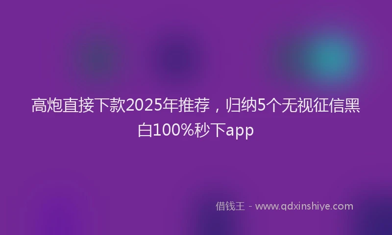 高炮直接下款2025年推荐，归纳5个无视征信黑白100%秒下app