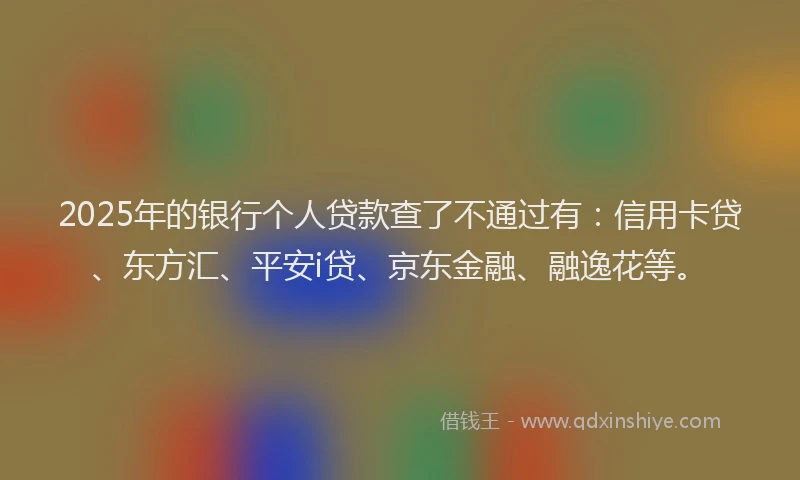 2025年的银行个人贷款查了不通过有：信用卡贷、东方汇、平安i贷、京东金融、融逸花等。