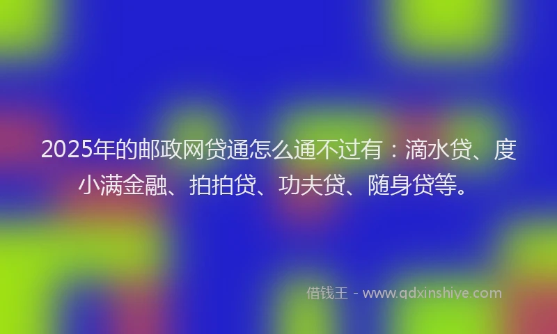 2025年的邮政网贷通怎么通不过有：滴水贷、度小满金融、拍拍贷、功夫贷、随身贷等。