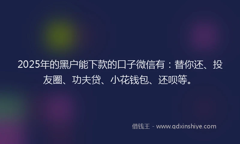 2025年的黑户能下款的口子微信有：替你还、投友圈、功夫贷、小花钱包、还呗等。