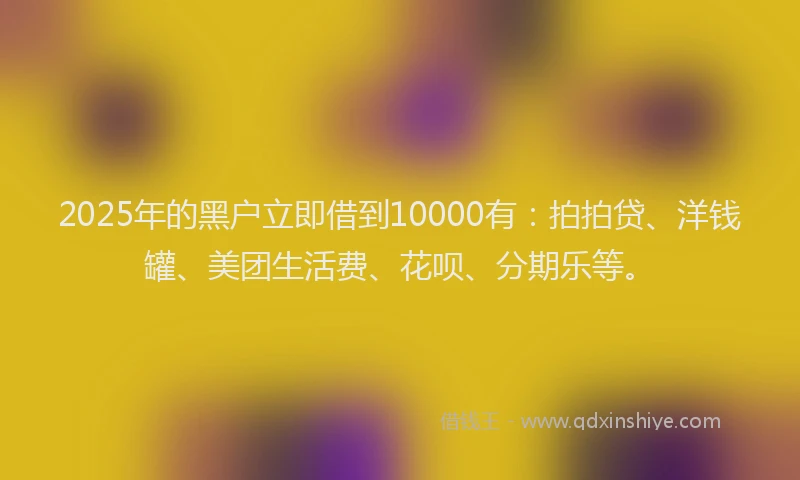 2025年的黑户立即借到10000有：拍拍贷、洋钱罐、美团生活费、花呗、分期乐等。