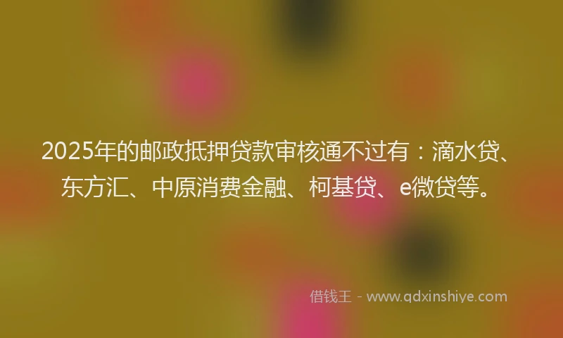 2025年的邮政抵押贷款审核通不过有：滴水贷、东方汇、中原消费金融、柯基贷、e微贷等。