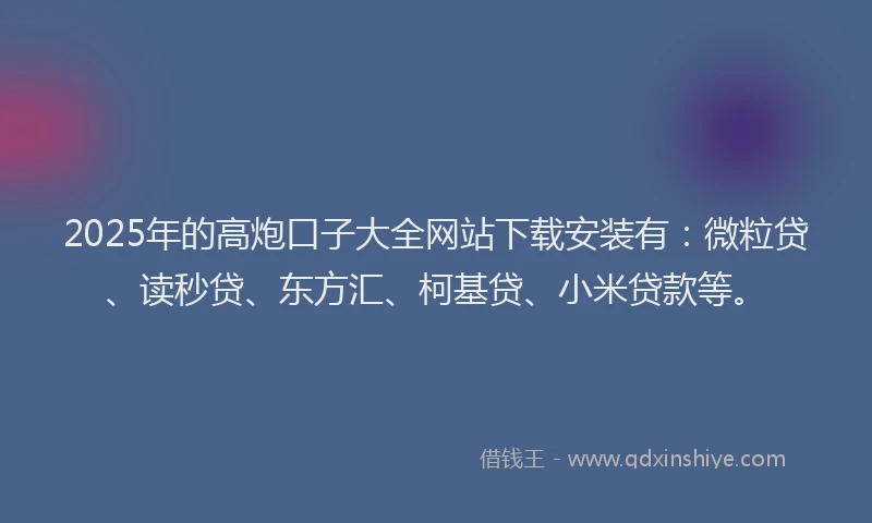 2025年的高炮口子大全网站下载安装有：微粒贷、读秒贷、东方汇、柯基贷、小米贷款等。