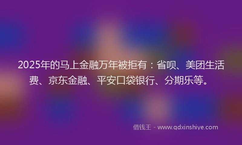 2025年的马上金融万年被拒有：省呗、美团生活费、京东金融、平安口袋银行、分期乐等。