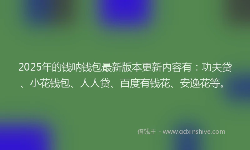 2025年的钱呐钱包最新版本更新内容有：功夫贷、小花钱包、人人贷、百度有钱花、安逸花等。