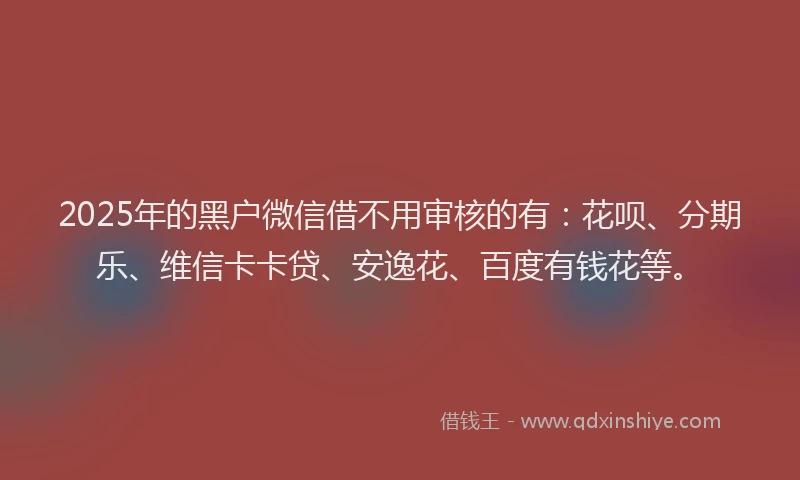 2025年的黑户微信借不用审核的有：花呗、分期乐、维信卡卡贷、安逸花、百度有钱花等。
