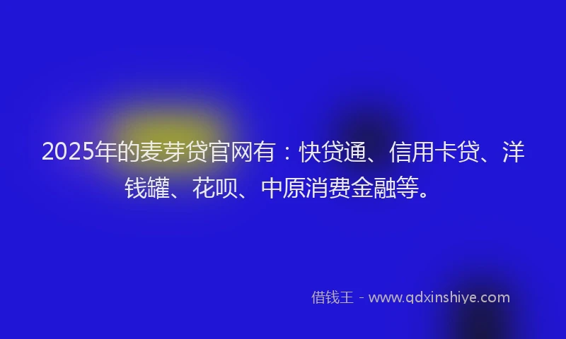 2025年的麦芽贷官网有：快贷通、信用卡贷、洋钱罐、花呗、中原消费金融等。