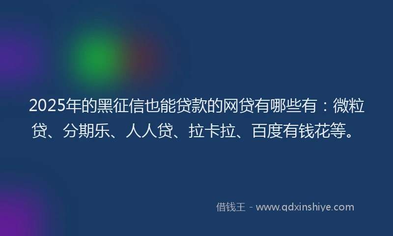 2025年的黑征信也能贷款的网贷有哪些有：微粒贷、分期乐、人人贷、拉卡拉、百度有钱花等。