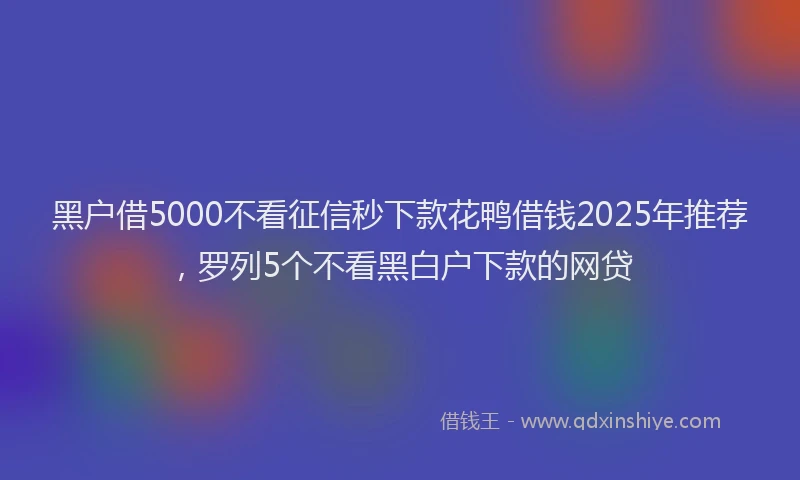 黑户借5000不看征信秒下款花鸭借钱2025年推荐，罗列5个不看黑白户下款的网贷