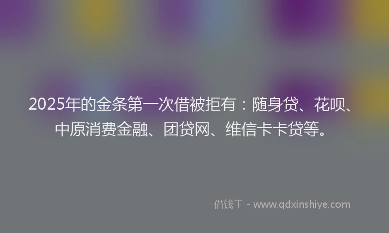 2025年的金条第一次借被拒有：随身贷、花呗、中原消费金融、团贷网、维信卡卡贷等。