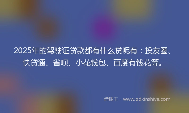 2025年的驾驶证贷款都有什么贷呢有：投友圈、快贷通、省呗、小花钱包、百度有钱花等。