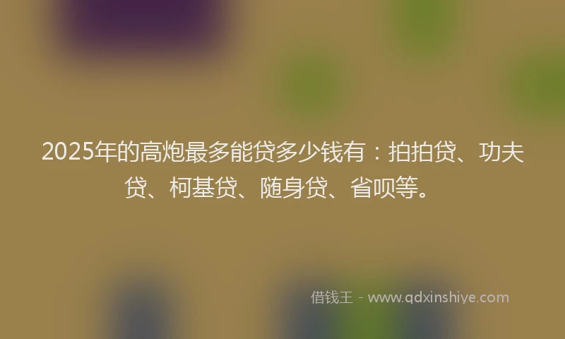 2025年的高炮最多能贷多少钱有：拍拍贷、功夫贷、柯基贷、随身贷、省呗等。