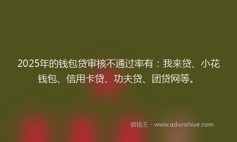 2025年的钱包贷审核不通过率有：我来贷、小花钱包、信用卡贷、功夫贷、团贷网等。