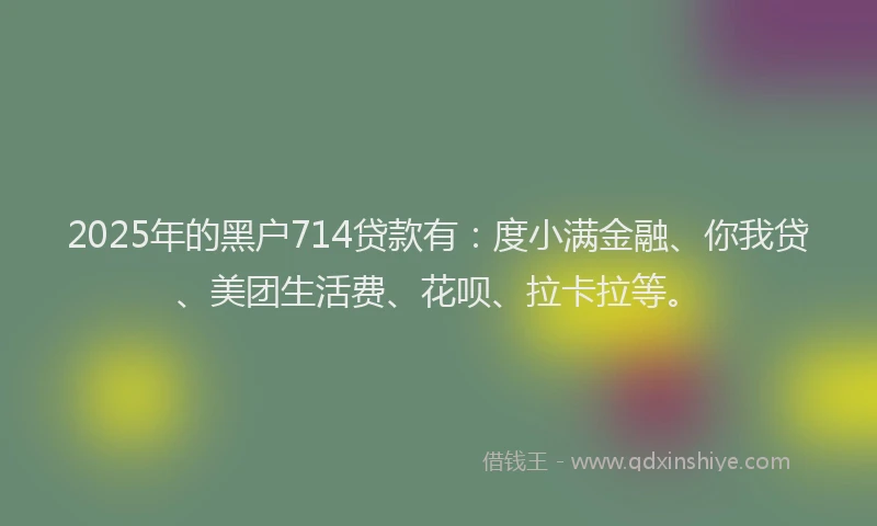 2025年的黑户714贷款有：度小满金融、你我贷、美团生活费、花呗、拉卡拉等。