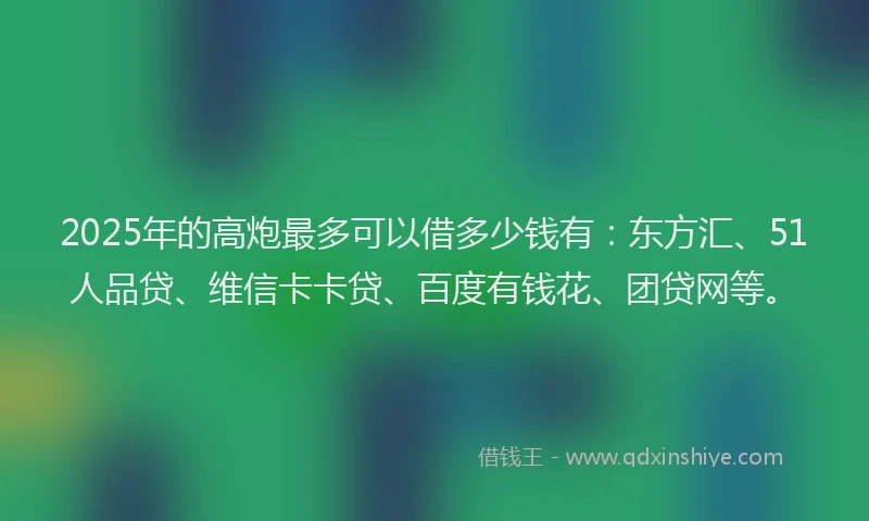 2025年的高炮最多可以借多少钱有：东方汇、51人品贷、维信卡卡贷、百度有钱花、团贷网等。