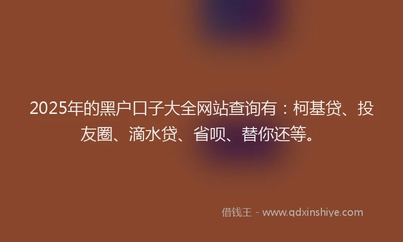 2025年的黑户口子大全网站查询有：柯基贷、投友圈、滴水贷、省呗、替你还等。