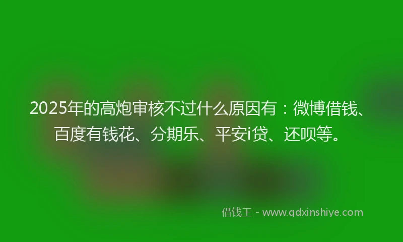 2025年的高炮审核不过什么原因有：微博借钱、百度有钱花、分期乐、平安i贷、还呗等。