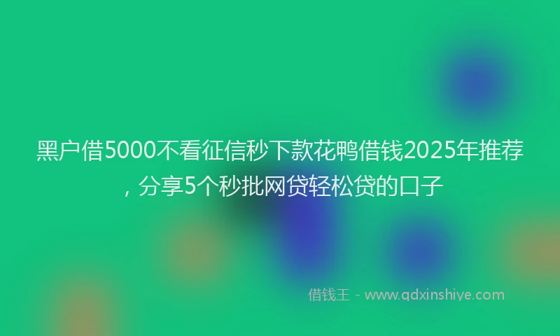 黑户借5000不看征信秒下款花鸭借钱2025年推荐，分享5个秒批网贷轻松贷的口子