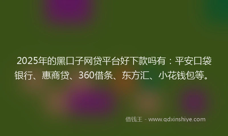 2025年的黑口子网贷平台好下款吗有：平安口袋银行、惠商贷、360借条、东方汇、小花钱包等。