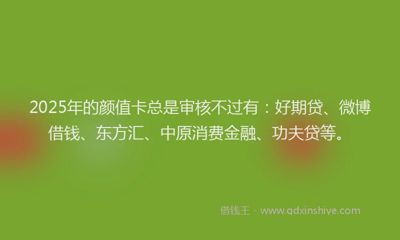 2025年的颜值卡总是审核不过有：好期贷、微博借钱、东方汇、中原消费金融、功夫贷等。