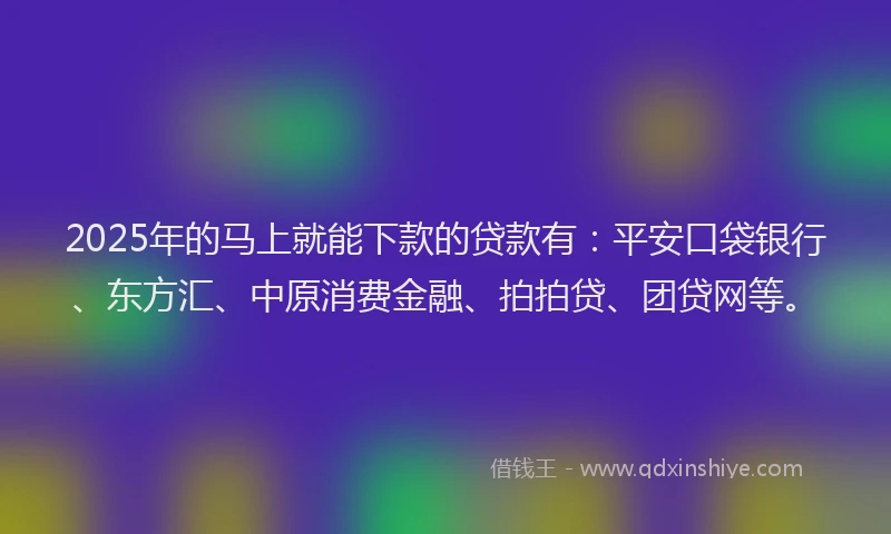 2025年的马上就能下款的贷款有：平安口袋银行、东方汇、中原消费金融、拍拍贷、团贷网等。