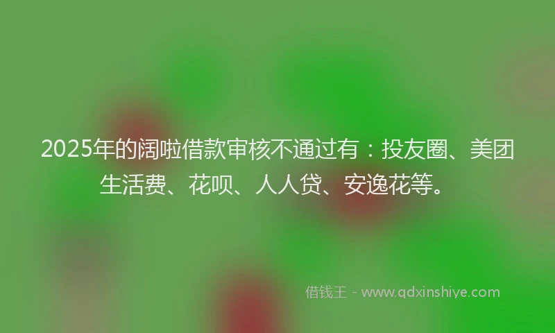 2025年的阔啦借款审核不通过有：投友圈、美团生活费、花呗、人人贷、安逸花等。