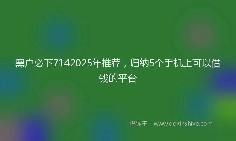 黑户必下7142025年推荐，归纳5个手机上可以借钱的平台