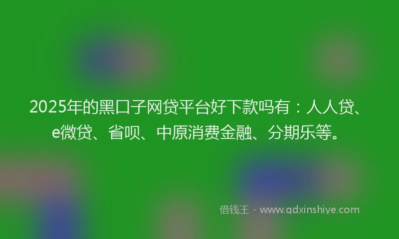 2025年的黑口子网贷平台好下款吗有：人人贷、e微贷、省呗、中原消费金融、分期乐等。