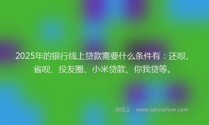2025年的银行线上贷款需要什么条件有：还呗、省呗、投友圈、小米贷款、你我贷等。