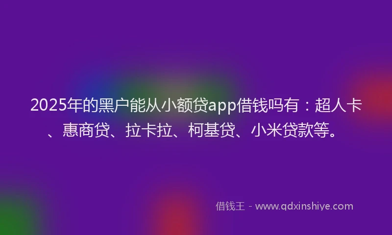 2025年的黑户能从小额贷app借钱吗有：超人卡、惠商贷、拉卡拉、柯基贷、小米贷款等。