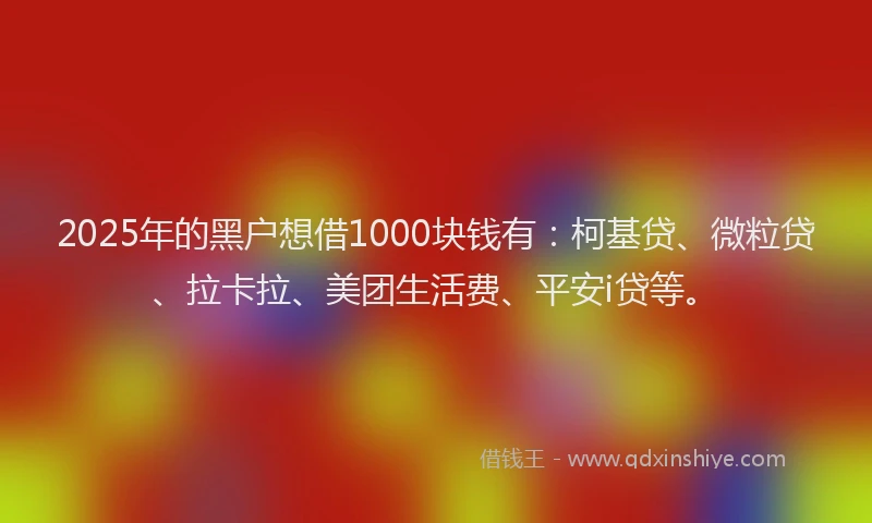 2025年的黑户想借1000块钱有：柯基贷、微粒贷、拉卡拉、美团生活费、平安i贷等。