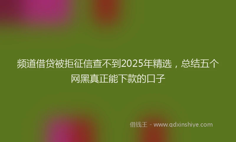 频道借贷被拒征信查不到2025年精选，总结五个网黑真正能下款的口子