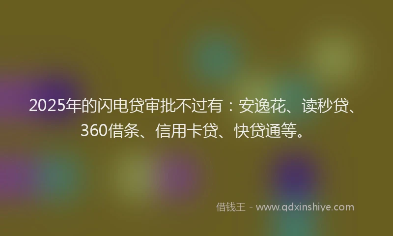 2025年的闪电贷审批不过有：安逸花、读秒贷、360借条、信用卡贷、快贷通等。