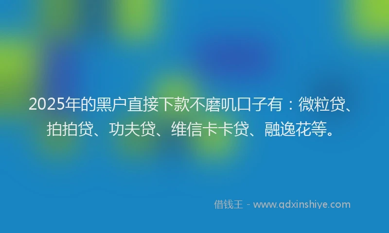 2025年的黑户直接下款不磨叽口子有：微粒贷、拍拍贷、功夫贷、维信卡卡贷、融逸花等。