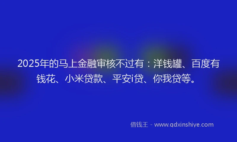 2025年的马上金融审核不过有：洋钱罐、百度有钱花、小米贷款、平安i贷、你我贷等。